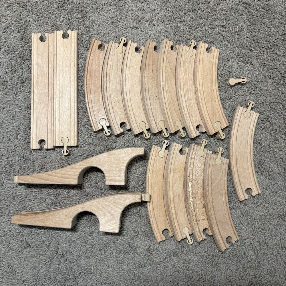 IKEA LILLABO Wooden Train Track Lot - 16pc Expansion w/ Ramps & Plastic Pegs